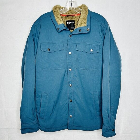 Marmot Sherpa Lined Ridgefield Shacket Jacket Blue Snap-Up Men's Sz M - Picture 1 of 9